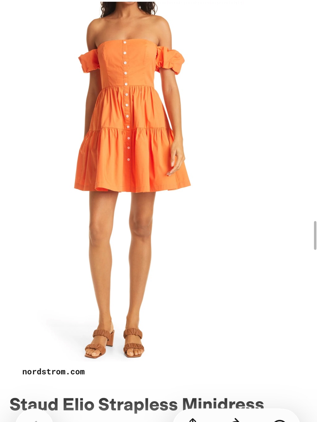 Staud Elio Strapless Minidress Mini Dress Bright Orange Off-Shoulder